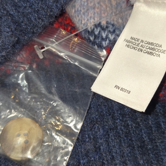 Lucky Brand Fair Isle Heart Cardigan Sweater Navy Red Blue 5BI005 Womens M NEW - Picture 9 of 13